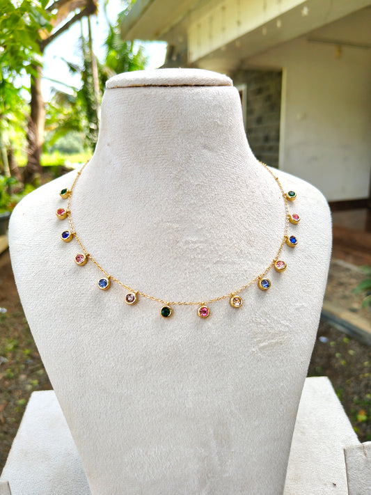 Premium daily wear 18k gold plated multi color cz stone necklace product code N31