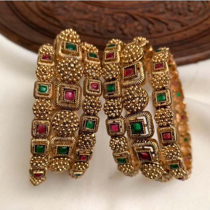 Premium antique gold floral bangles set of 6