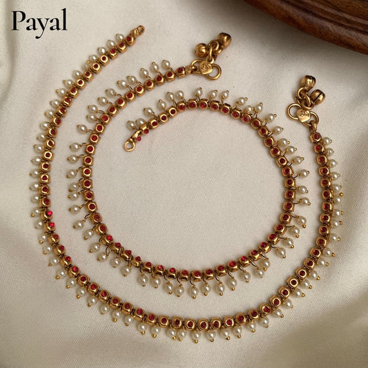 Premium quality ruby stone pearl hanging anklets/payal product code A08