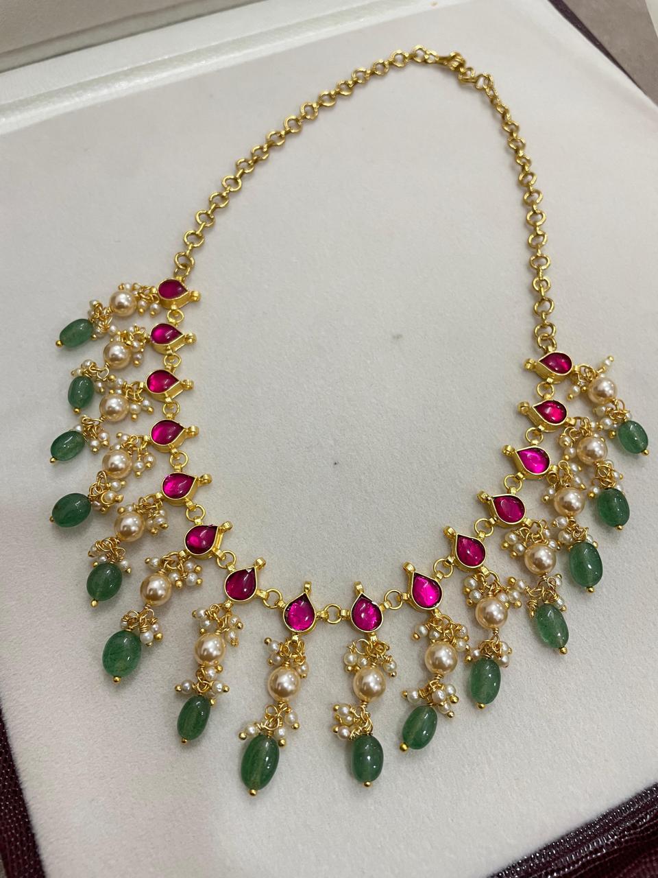 Premium trending bridal strawberry stone pearl beads hanging necklace product code   365