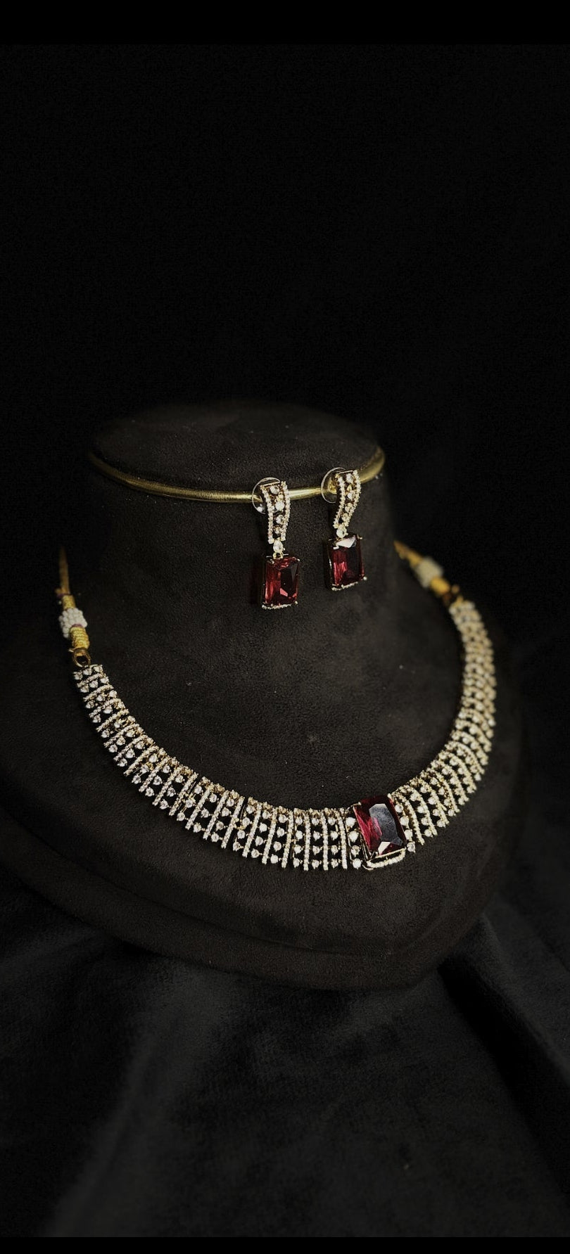 Premium actresses trisha inspired diamond finish bridal necklace set product code D378