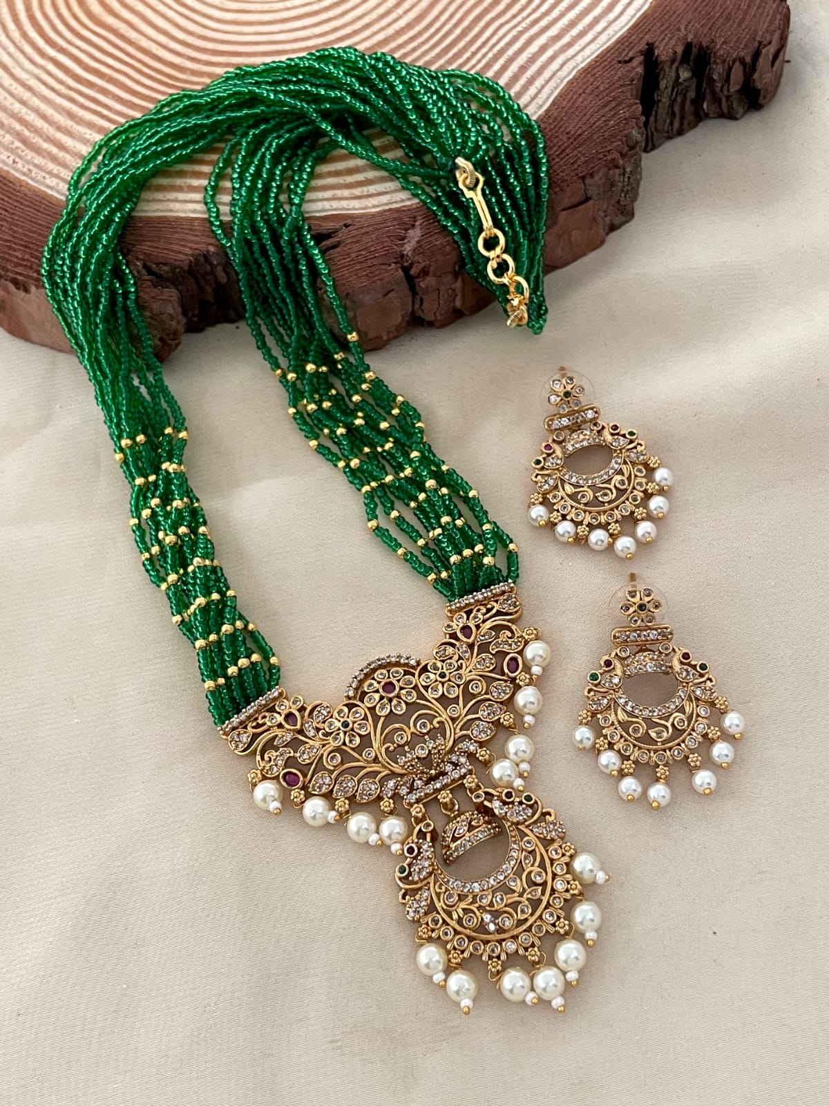 Premium ad Cz stone pendant sugar beads chain haram product code 34