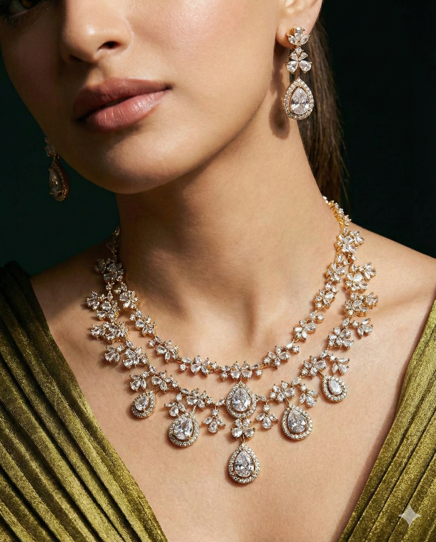 Premium AD Stone Bridal 2 layer Necklace Set product code 650