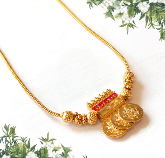 Premium gold plated daily wear ruby stone lakshmi coin necklace product code N46