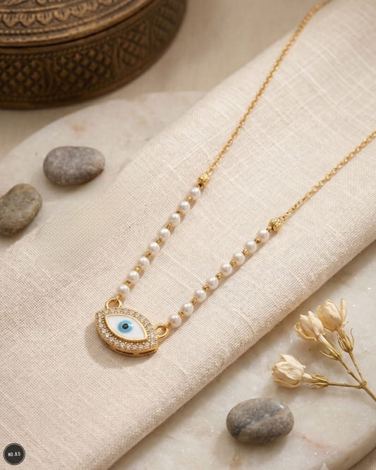 Trending simple pearl evil eye necklace product code G152
