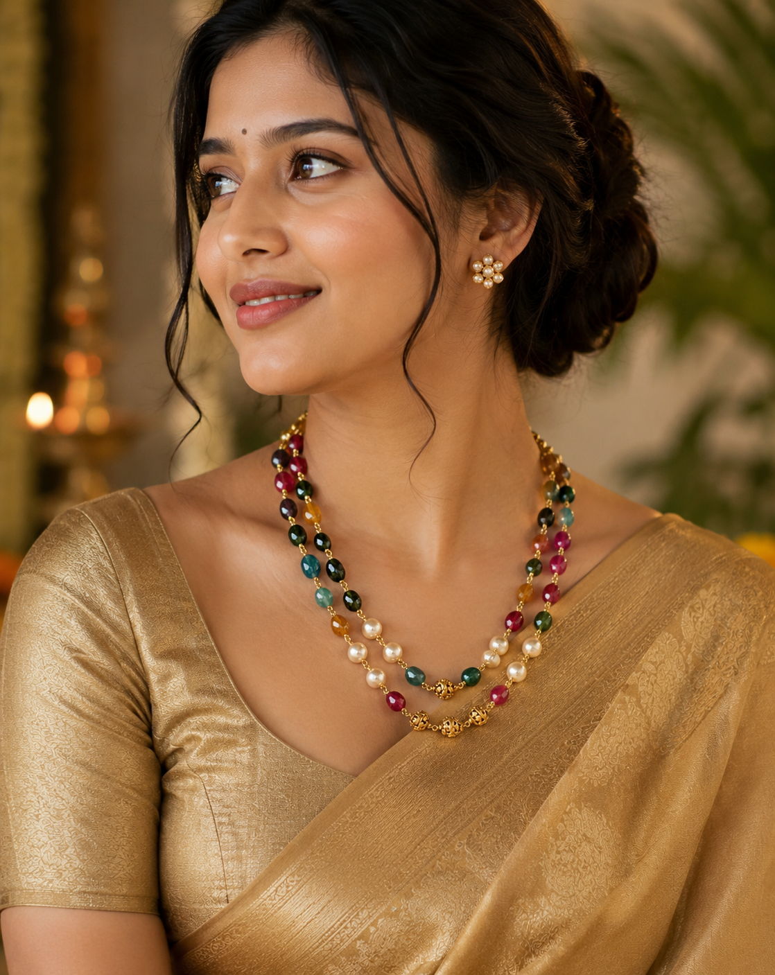 Premium sparkling Swarovski crystals and luxurious Hyderabad pearls 2layer necklace product code P111