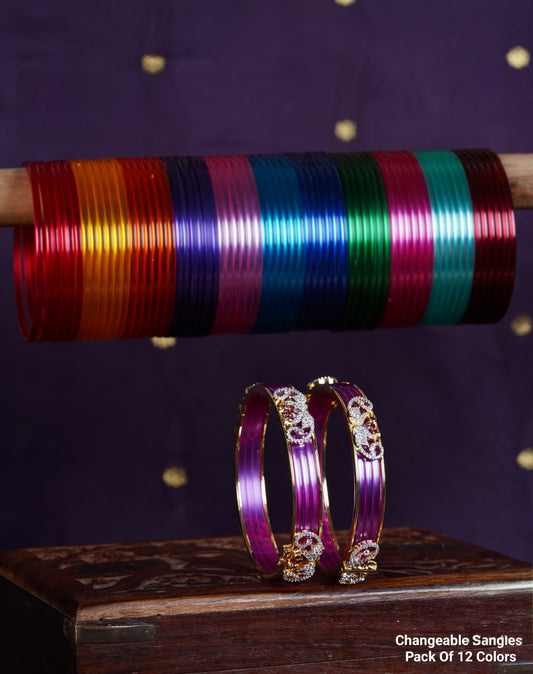 Premium ad diamond finish  color changeable bangles pack of 12 Colors product code CB15