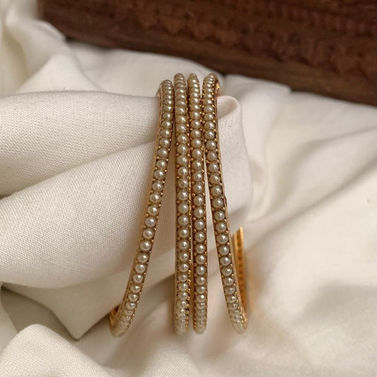 Premium gold plated pearl bangles set of 4 size 2.6