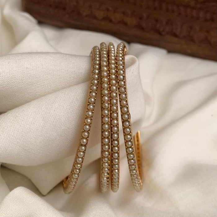 Premium gold plated pearl bangles set of 4 size 2.6