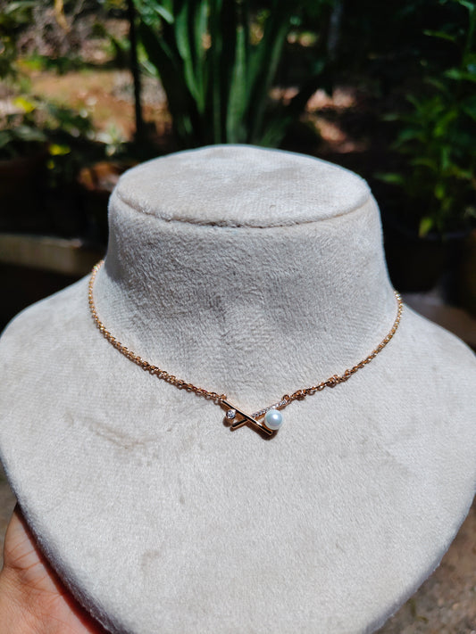 Premium 18k rosegold plated cz cross pearl necklace product code N22