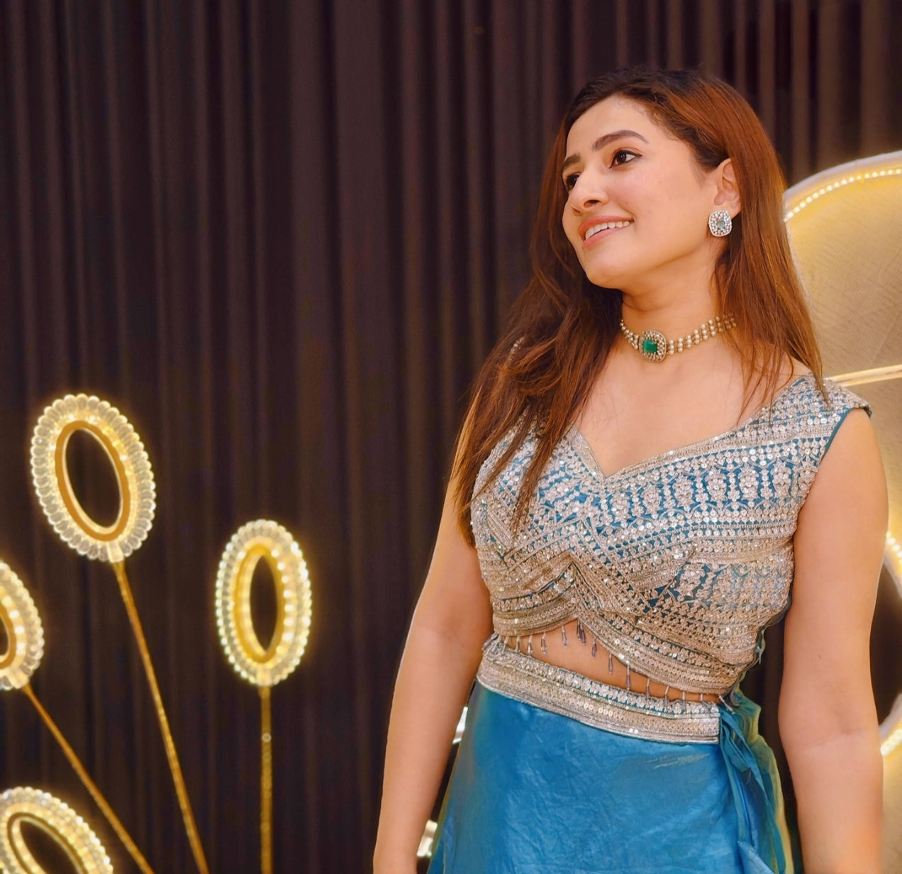 Premium 3 layer pearl ad stone choker set product code 941