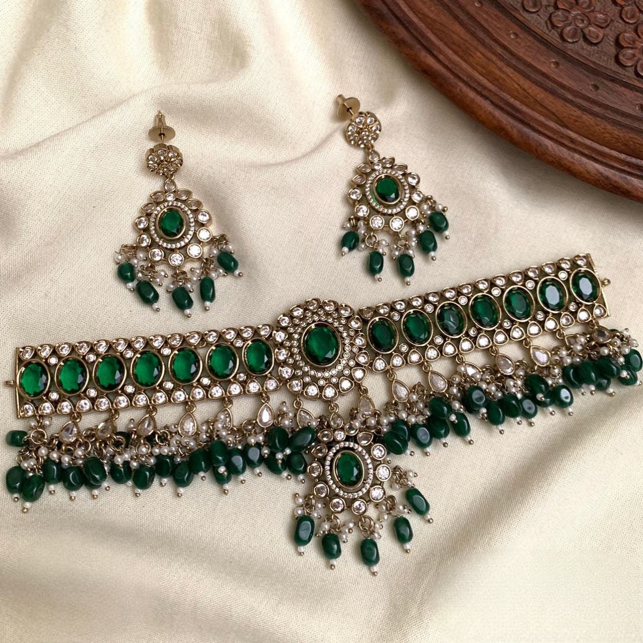 Premium quality Victorian polish jadau kundan choker set product code N391