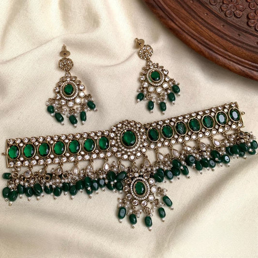 Premium quality Victorian polish jadau kundan choker set product code N391