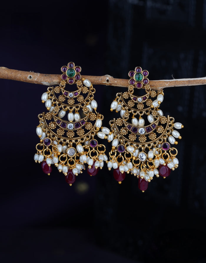Premium antique gold Beautiful pearl & stone jhumka, perfect for every traditional look product code E193