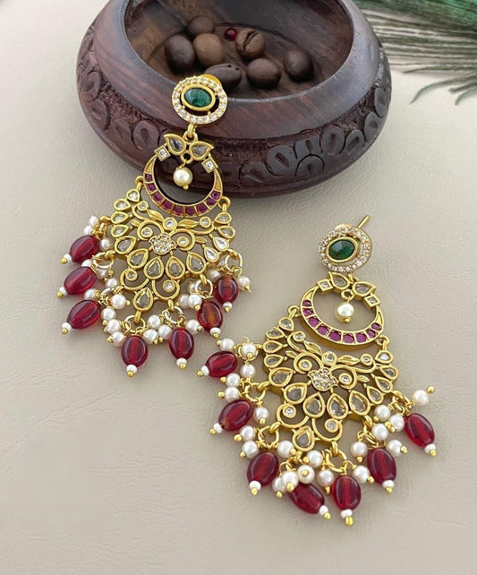 Premium quality antique gold kundan chandbali earings