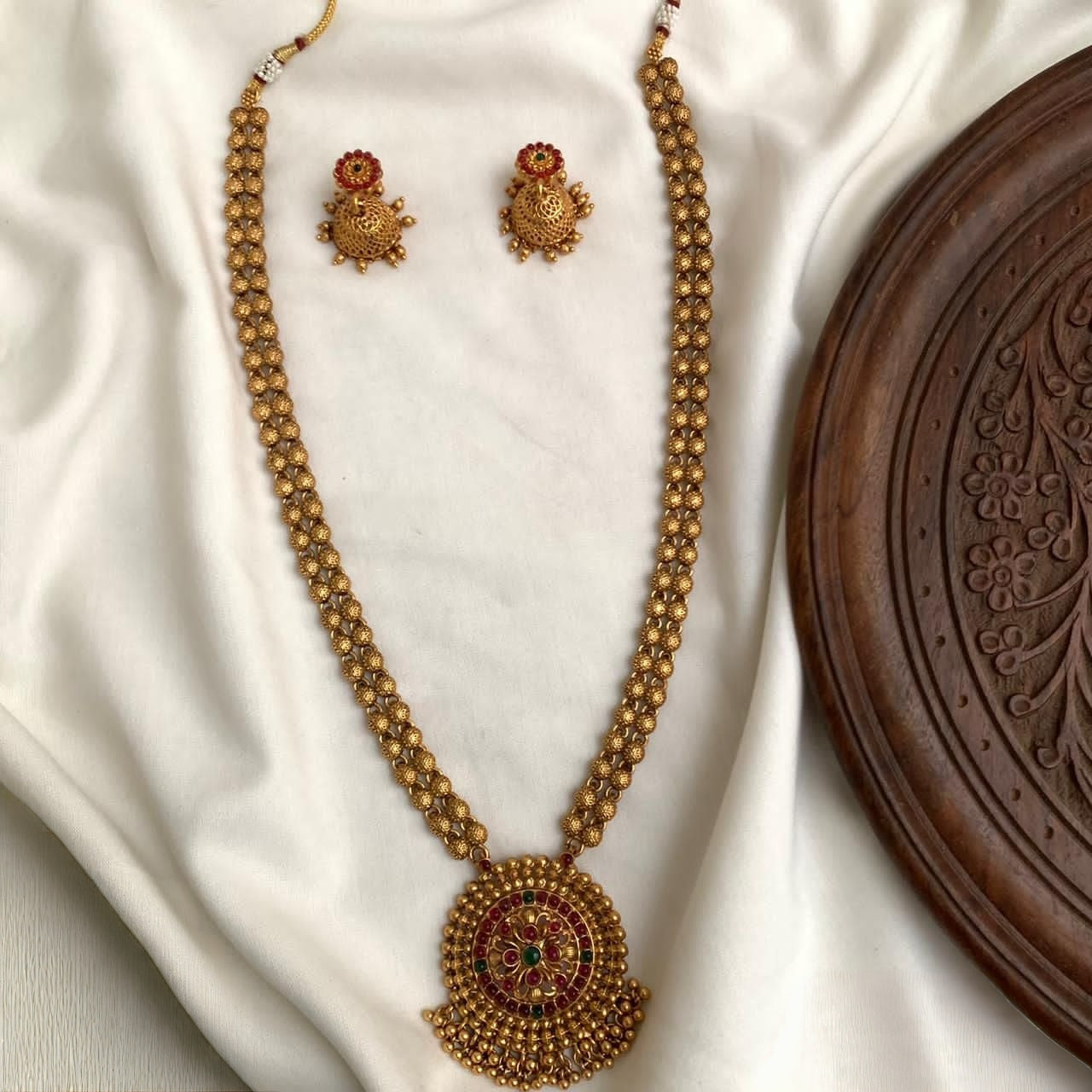 Premium matt finish long non idol haram with jhumka product code T45