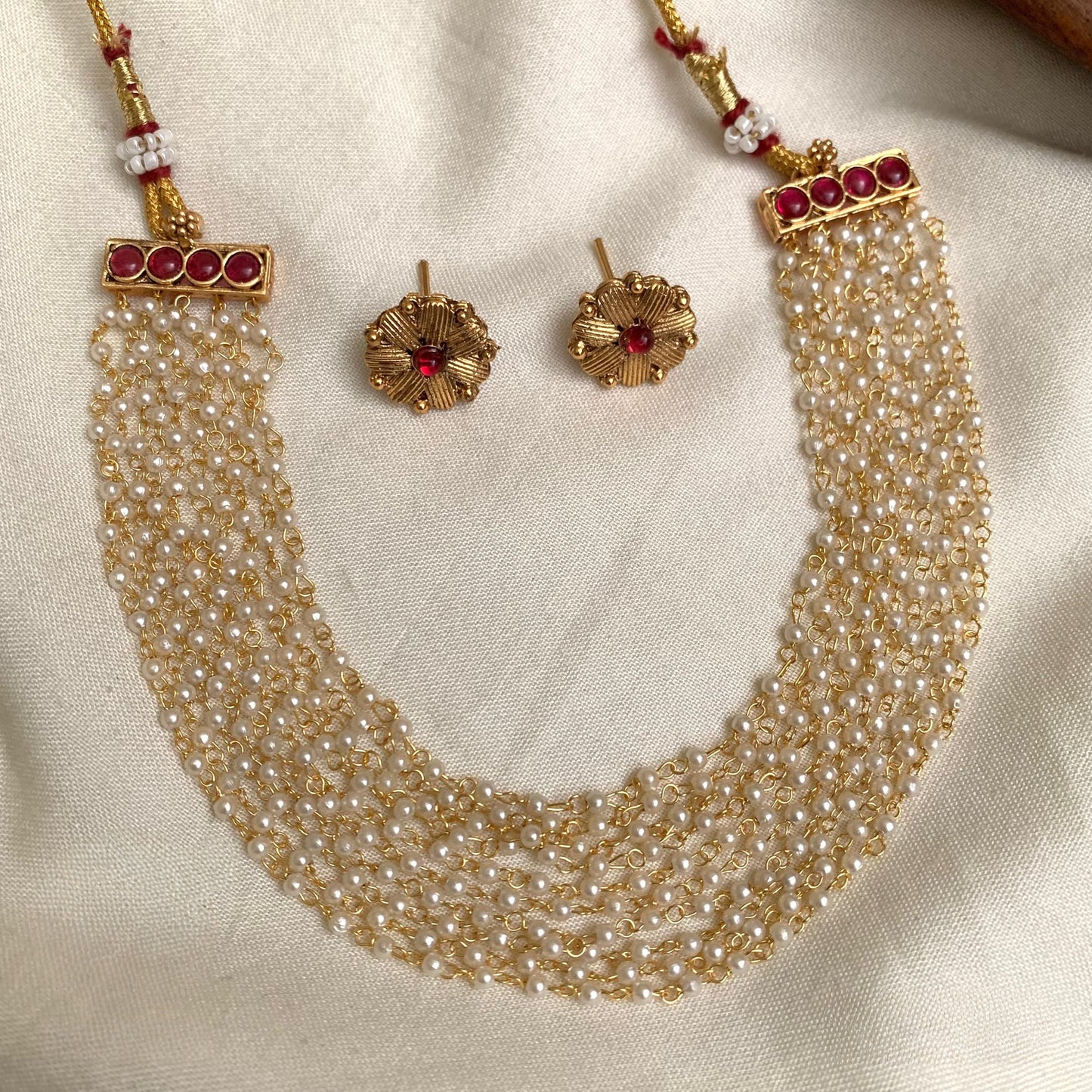 Premium designer pearl layered necklace with stud product code D168